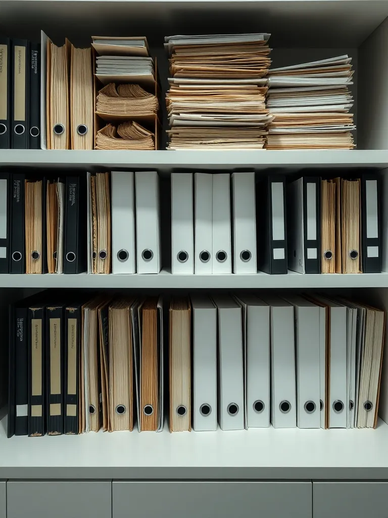 A professional office shelf with organized legal folders and