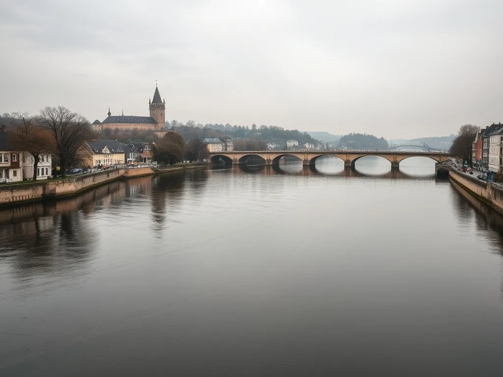 River Meuse in Namur, Belgium, showing the citadel and bridg