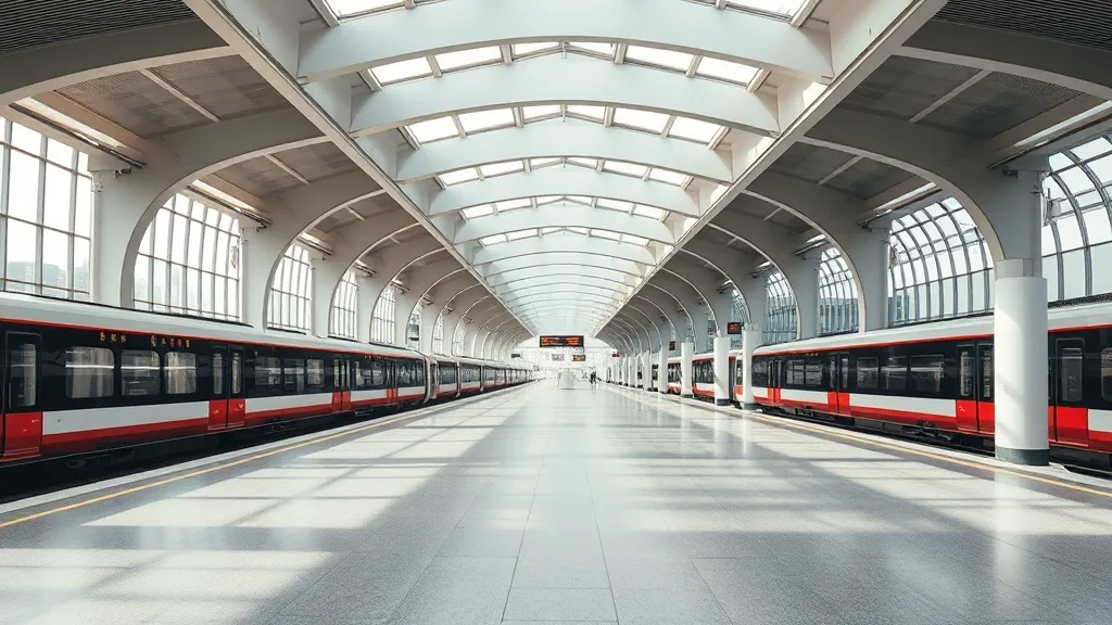Modern train station interior in Belgium, architectural line